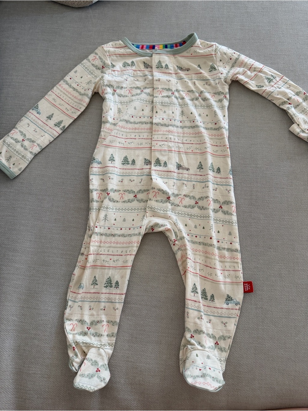 Magnetic Me, Cream Holiday Print Footed One-Piece for babies